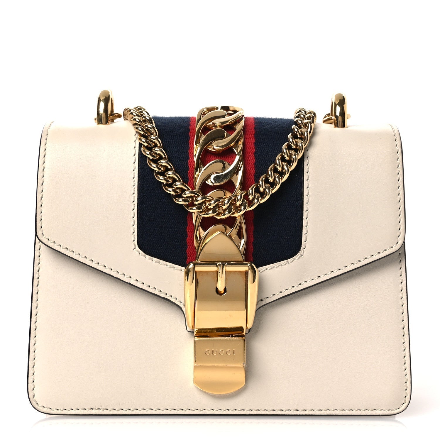 Gucci Calfskin Mini Sylvie Chain Shoulder Bag White