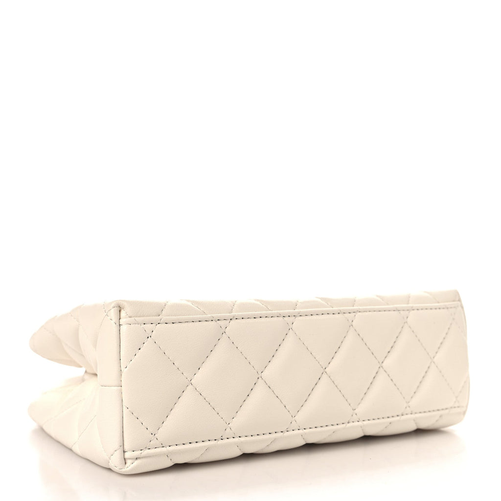 Chanel Shiny Aged Calfskin Quilted Nano Kelly Shopper White
