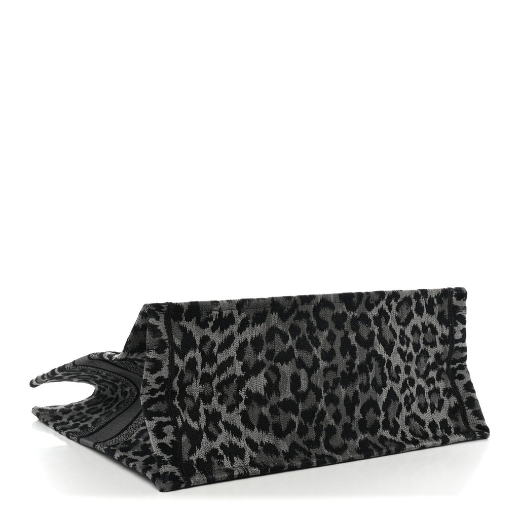 Dior Canvas Mizza Embroidered Large Leopard Book Tote Grey