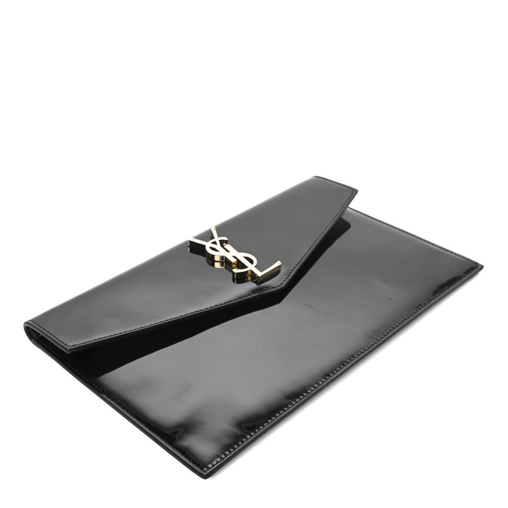 Saint Laurent Patent Calfskin Monogram Uptown Clutch Black