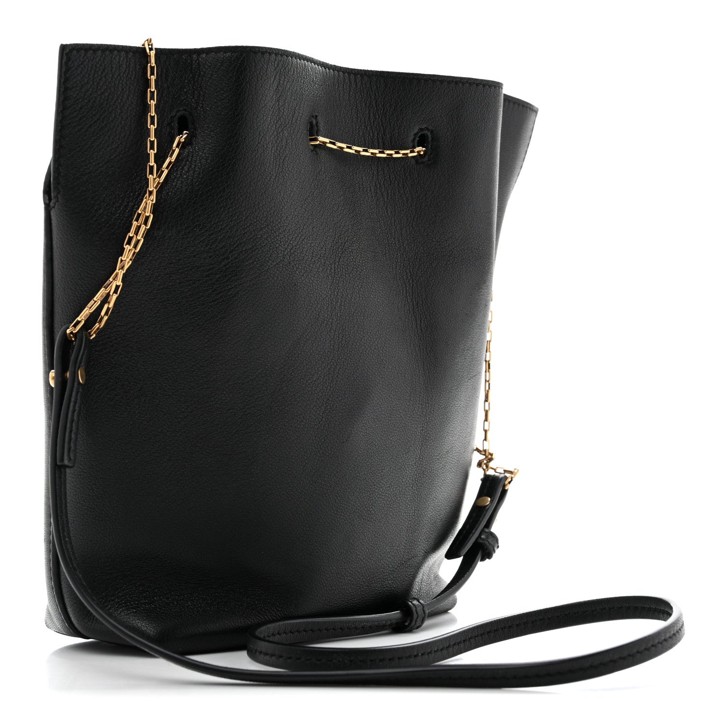 Saint Laurent Lambskin Pochon Shoulder Bag Black