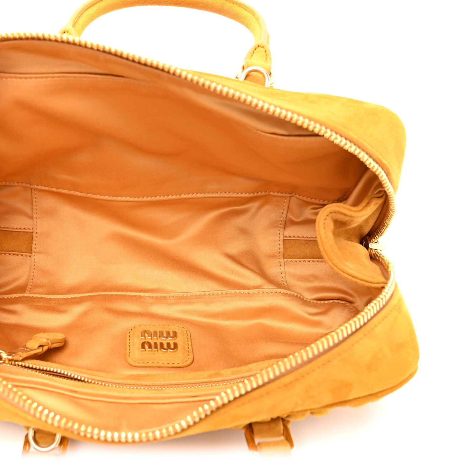 Miu Miu Suede Matelasse Large Arcadie Top Handle Bag Whiskey