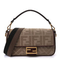 Fendi Sardinian Jacquard Vitello King FF 1974 Embroidered Baguette Sand Ghianda