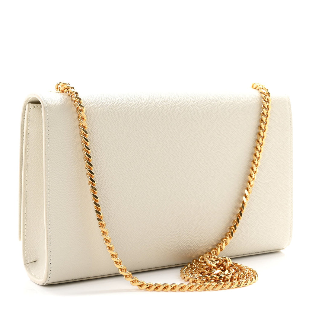 Saint Laurent Grain De Poudre Calfskin Medium Classic Monogram Kate Tassel Satchel Crema Soft