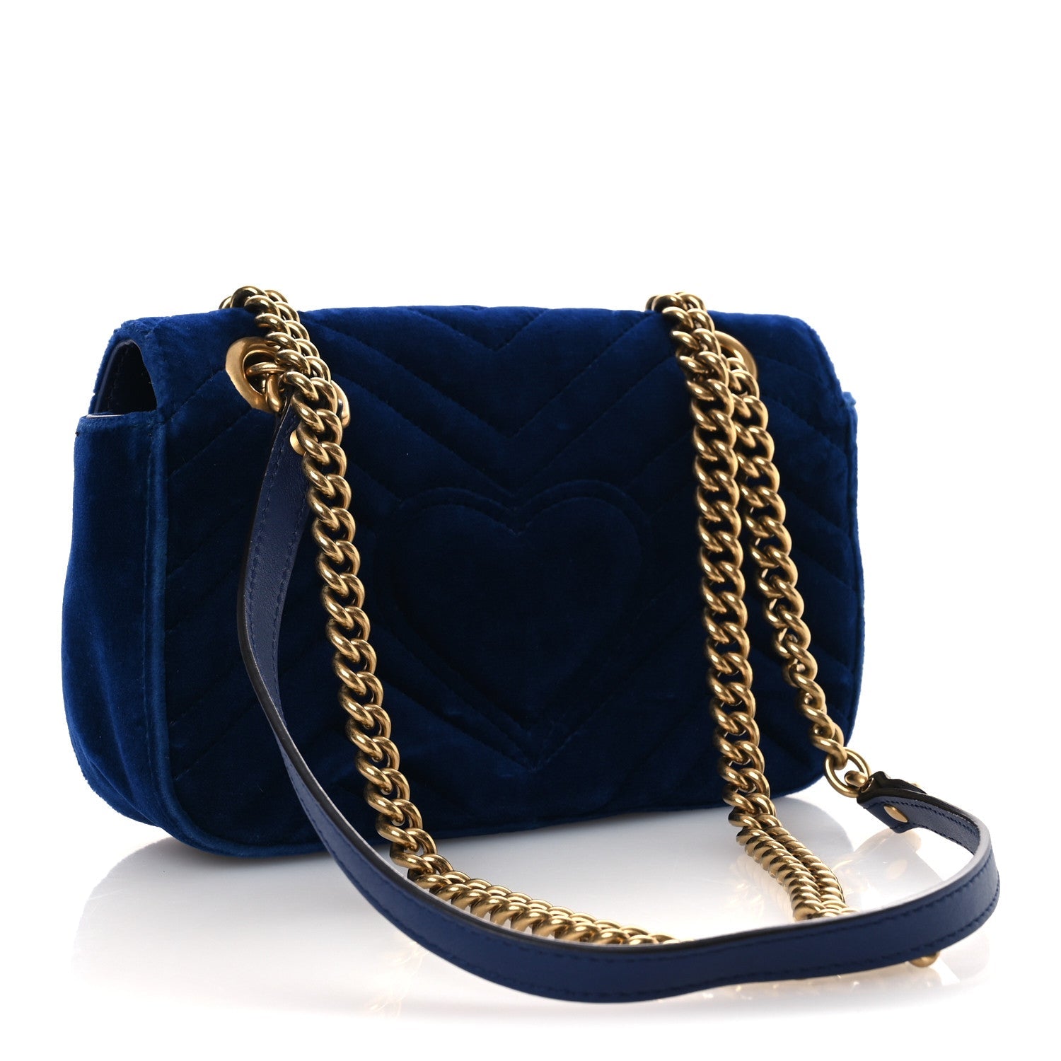 Gucci Velvet Matelasse Mini GG Marmont Shoulder Bag Cobalt Blue