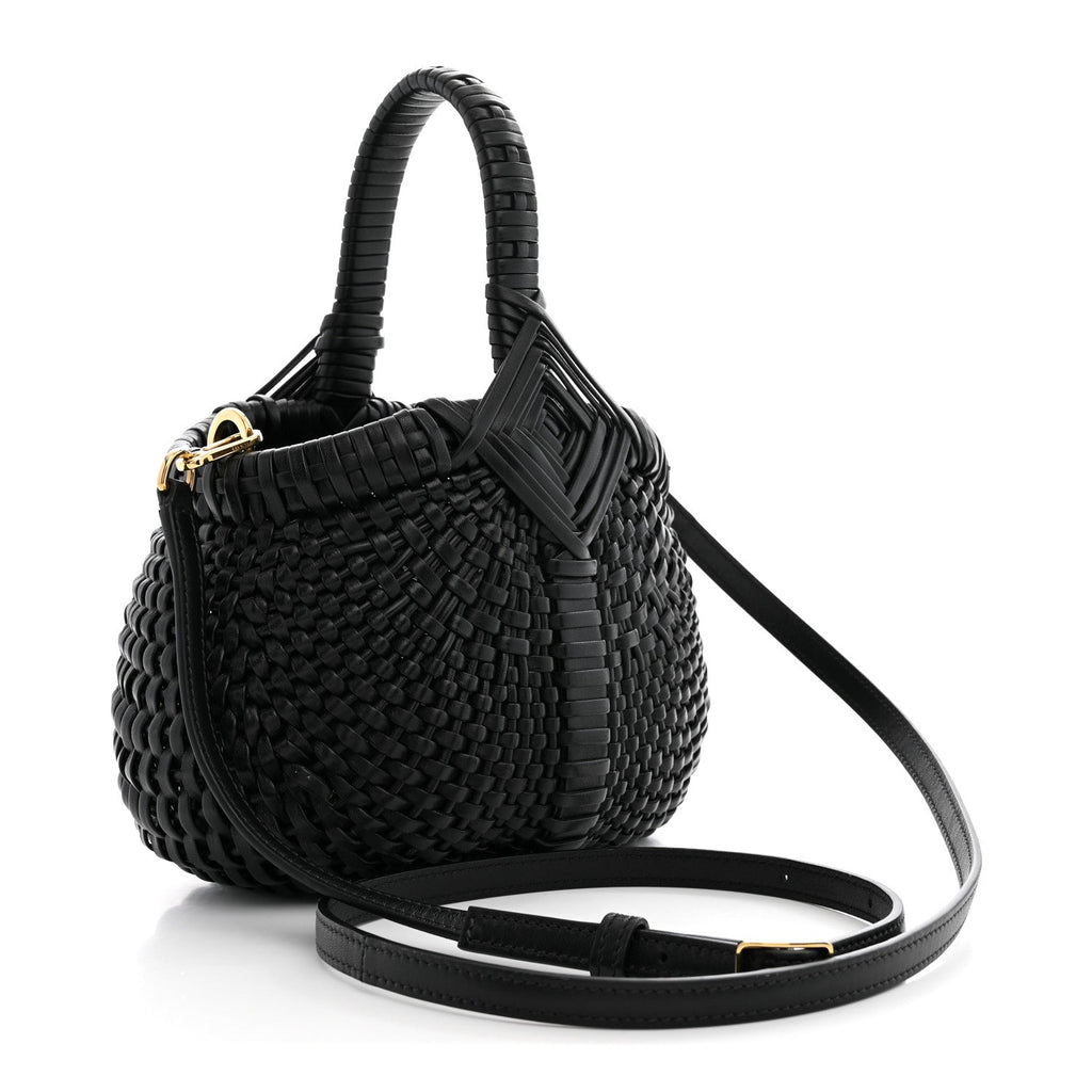 Loewe Calfskin Woven Mini Diamond Basket Bag Black