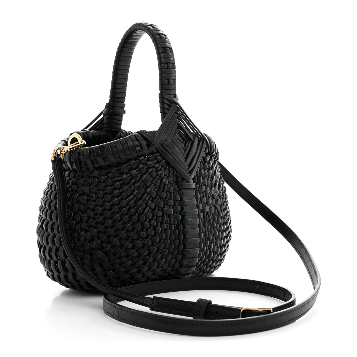 Loewe Calfskin Woven Mini Diamond Basket Bag Black