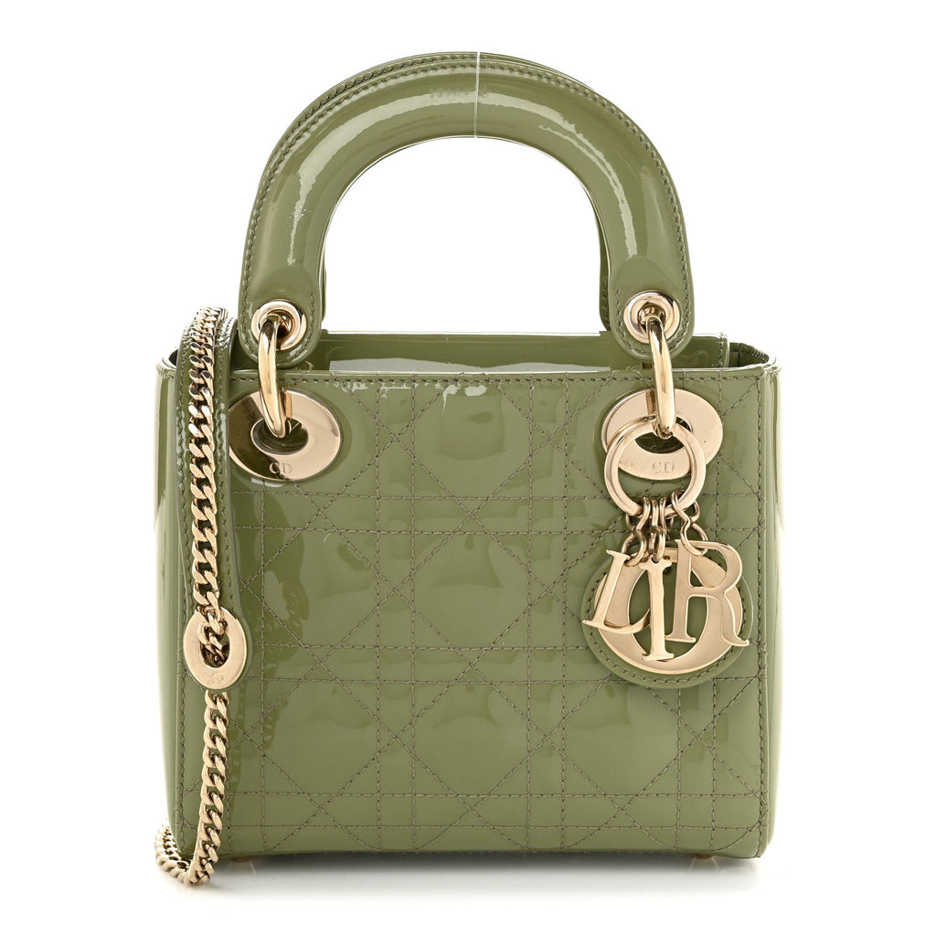 Dior Patent Cannage Mini Lady Dior Dusty Green