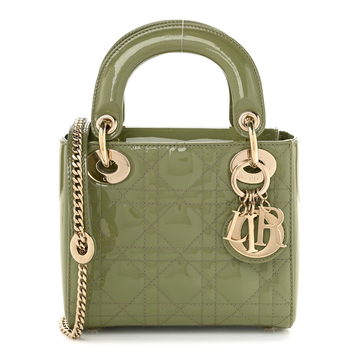 Dior Patent Cannage Mini Lady Dior Dusty Green