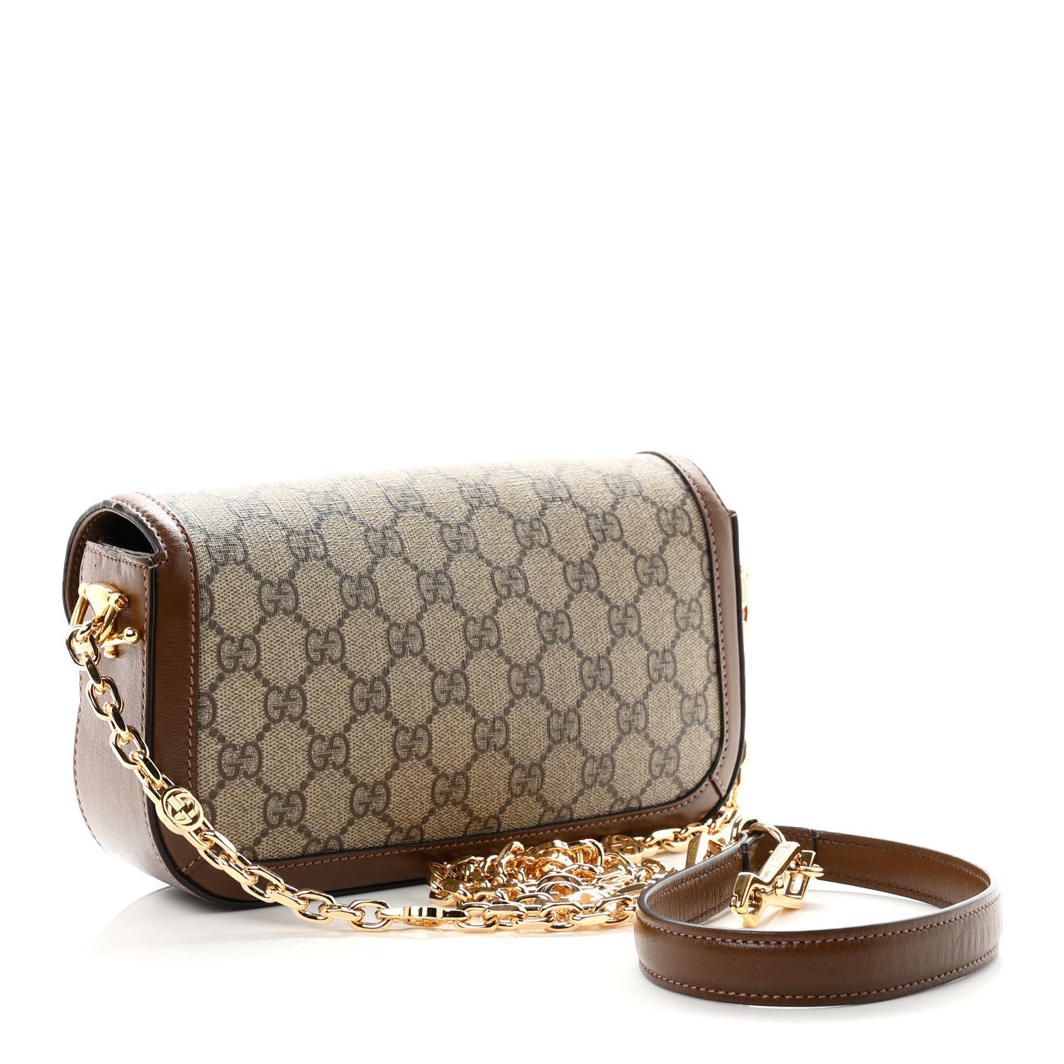 Gucci GG Supreme Monogram Small Horsebit 1955 Chain Shoulder Bag Beige Ebony Brown Sugar