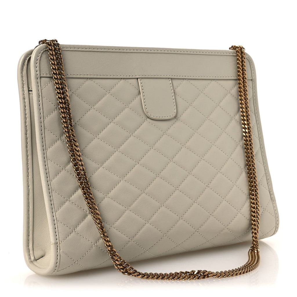 Saint Laurent Lambskin Quilted Monogram Baby Victoire Chain Clutch Blanc Vintage