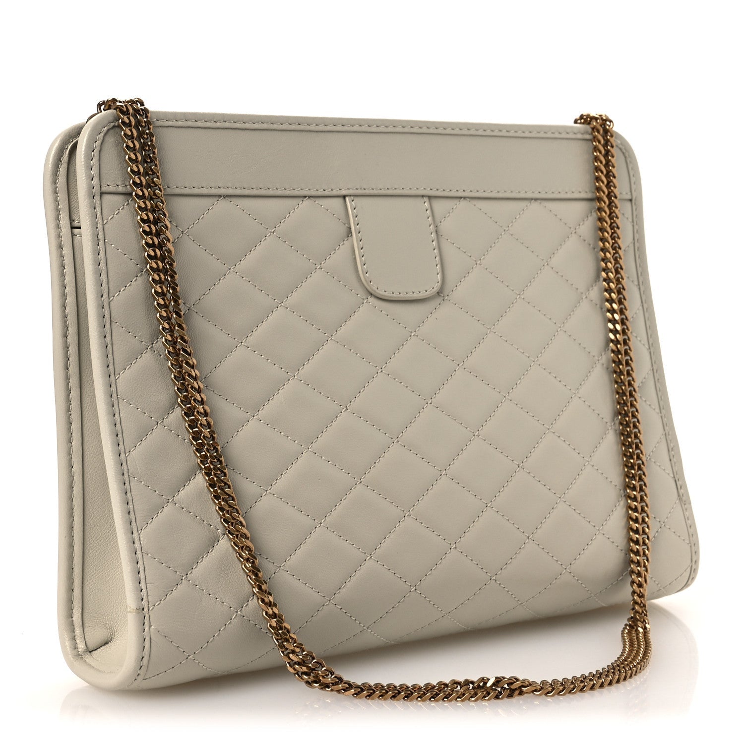 Saint Laurent Lambskin Quilted Monogram Baby Victoire Chain Clutch Blanc Vintage