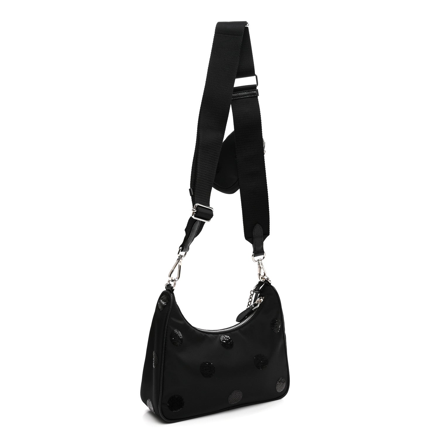 Prada Nylon Sequin Embellished Polka Dot Re-Edition 2005 Shoulder Bag Black