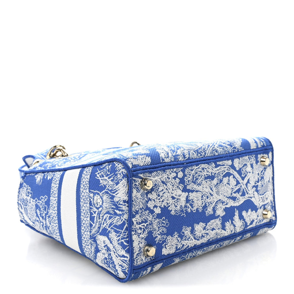 Dior Canvas Toile De Jouy Reverse Embroidered Medium Lady D-Lite Fluorescent Blue
