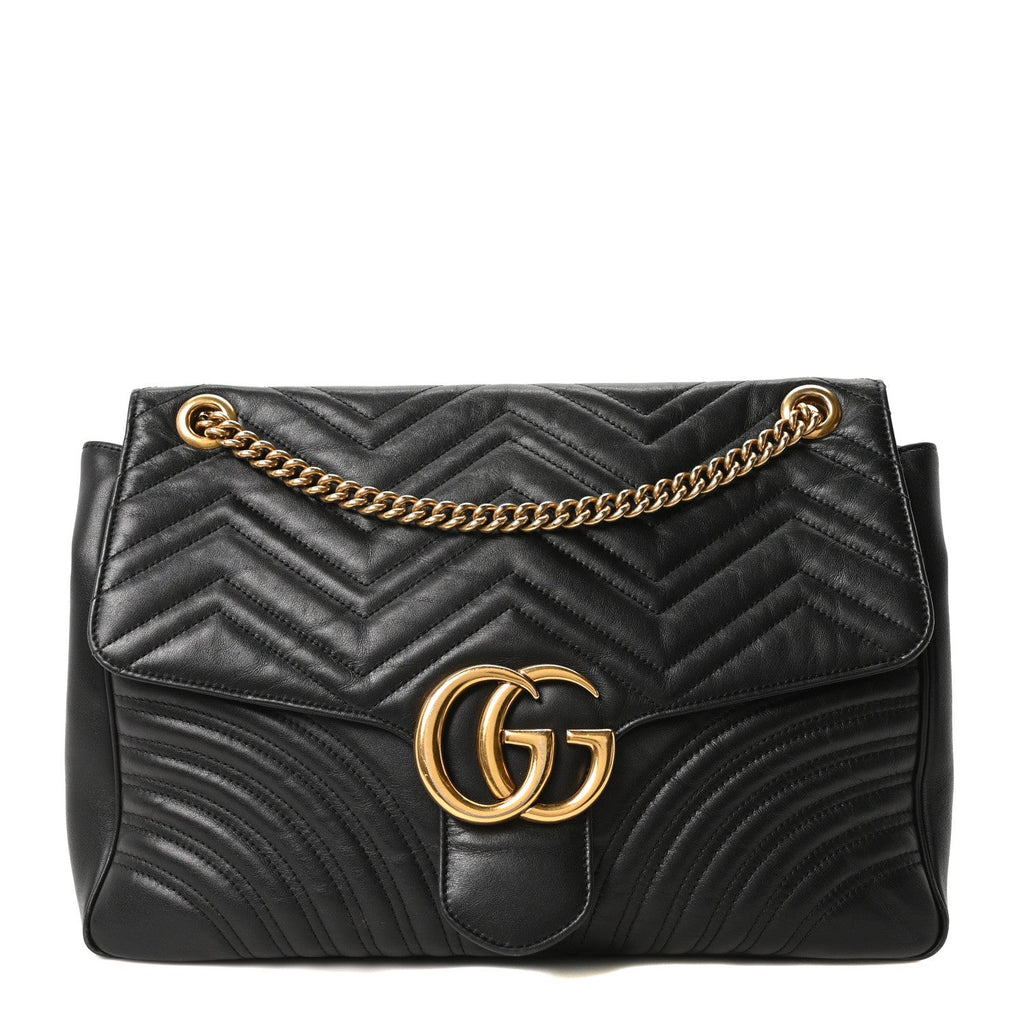 Gucci Calfskin Matelasse Large GG Marmont Shoulder Bag Black