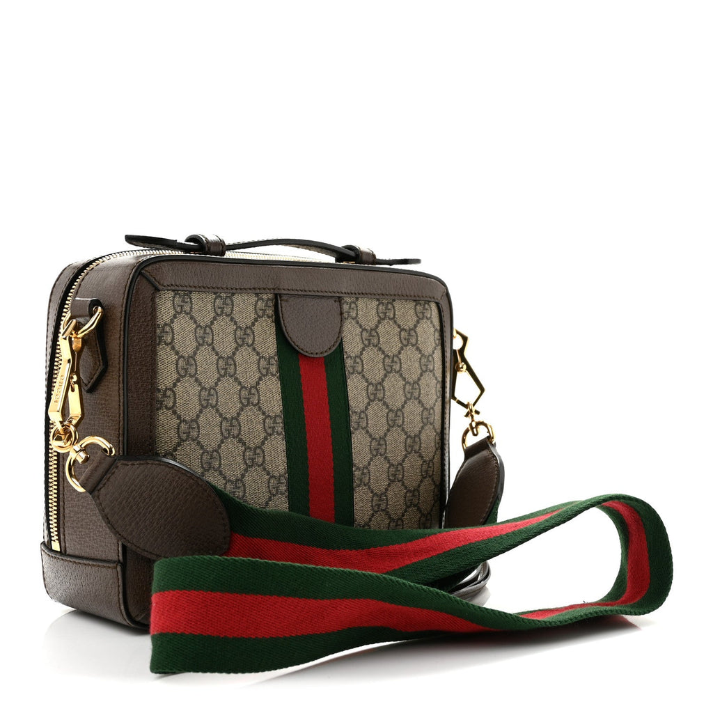Gucci GG Supreme Monogram Web Small Ophidia Top Handle Shoulder Bag Brown
