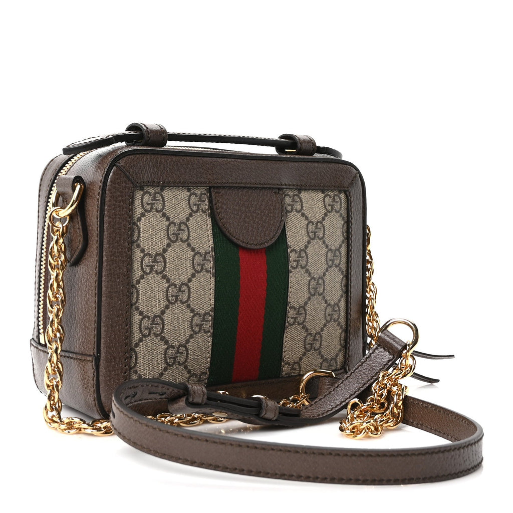 Gucci GG Supreme Monogram Mini Ophidia Top Handle Shoulder Bag Brown