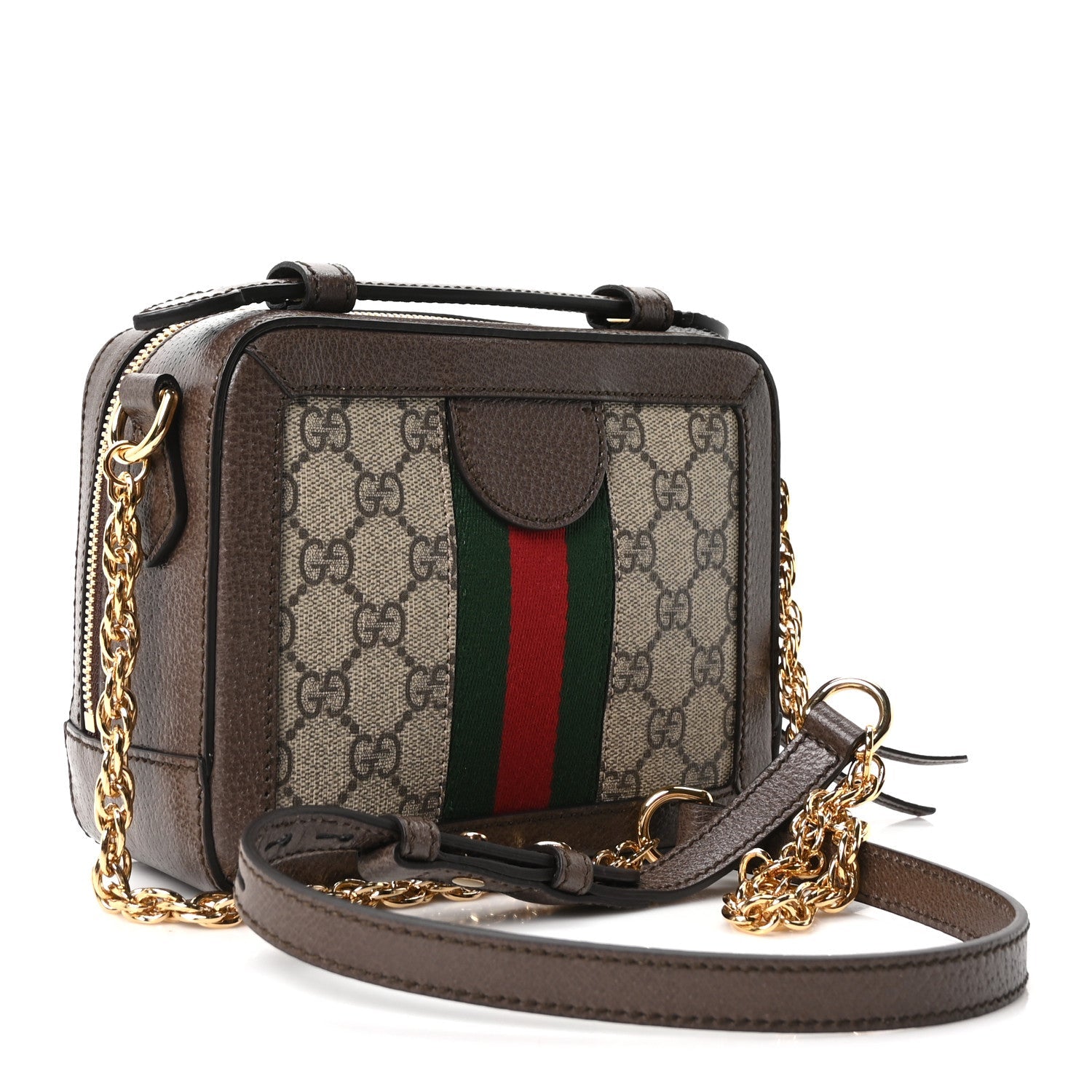 Gucci GG Supreme Monogram Mini Ophidia Top Handle Shoulder Bag Brown
