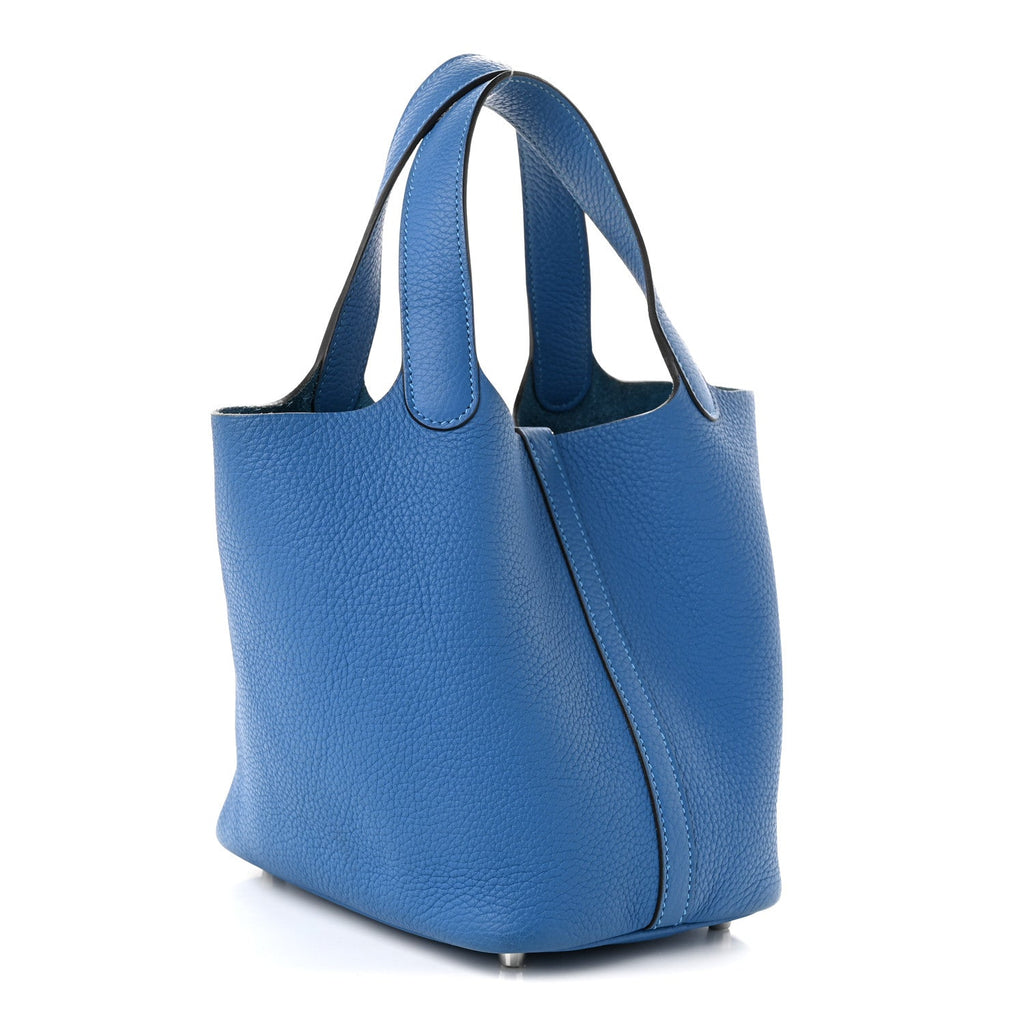 Hermès Taurillon Clemence Picotin Lock 18 PM Bleu Zellige