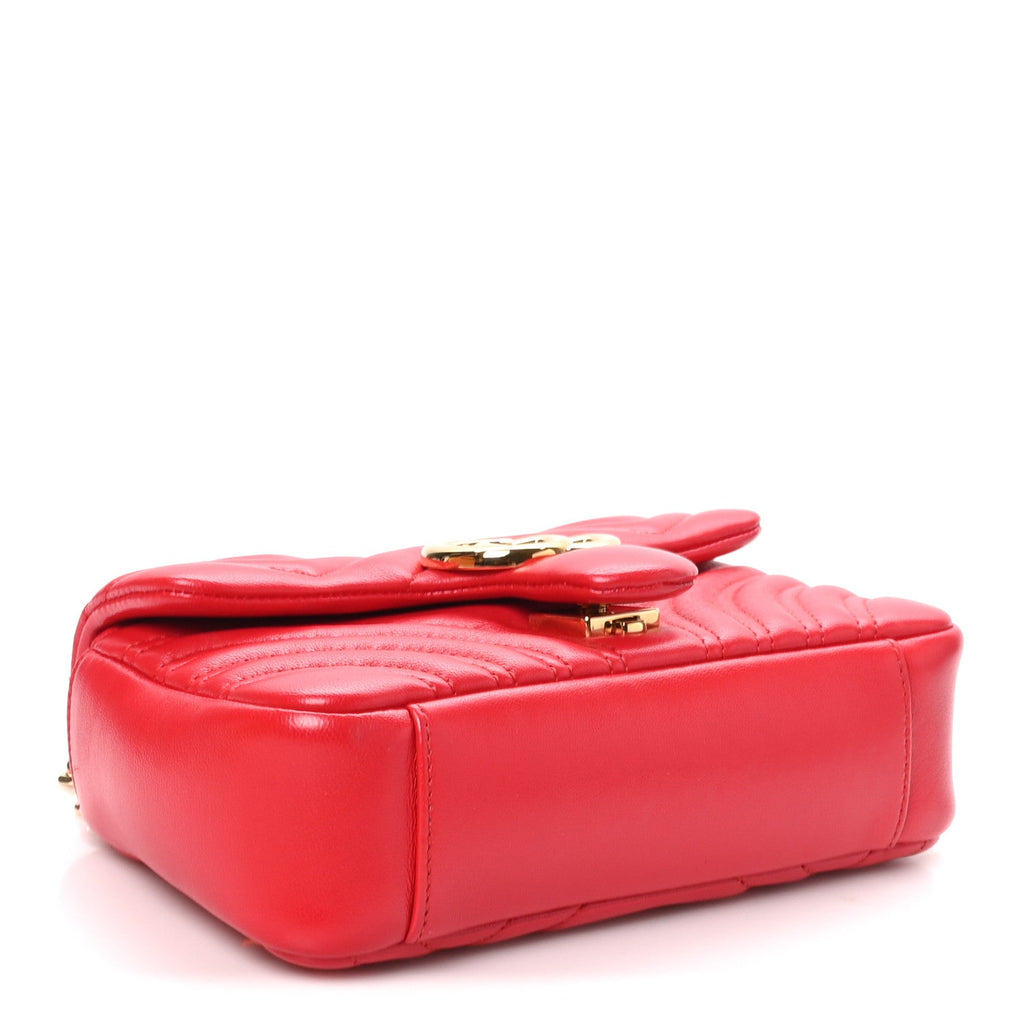 Gucci Lambskin Matelasse Small GG Marmont Shoulder Bag Bright Red