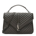Saint Laurent Sheepskin Matelasse Chevron Monogram Large College Satchel Dark Anthracite