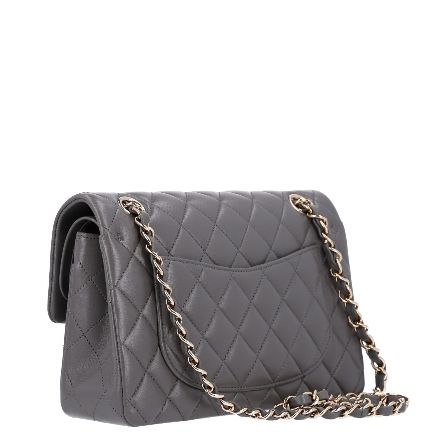Chanel Lambskin Quilted Small Double Flap Grey