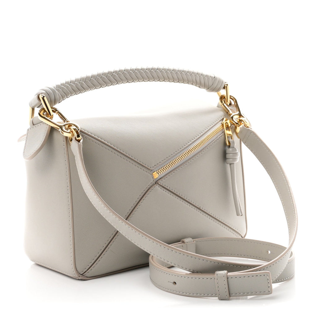 Loewe Calfskin Small Woven Puzzle Bag Shell Grey
