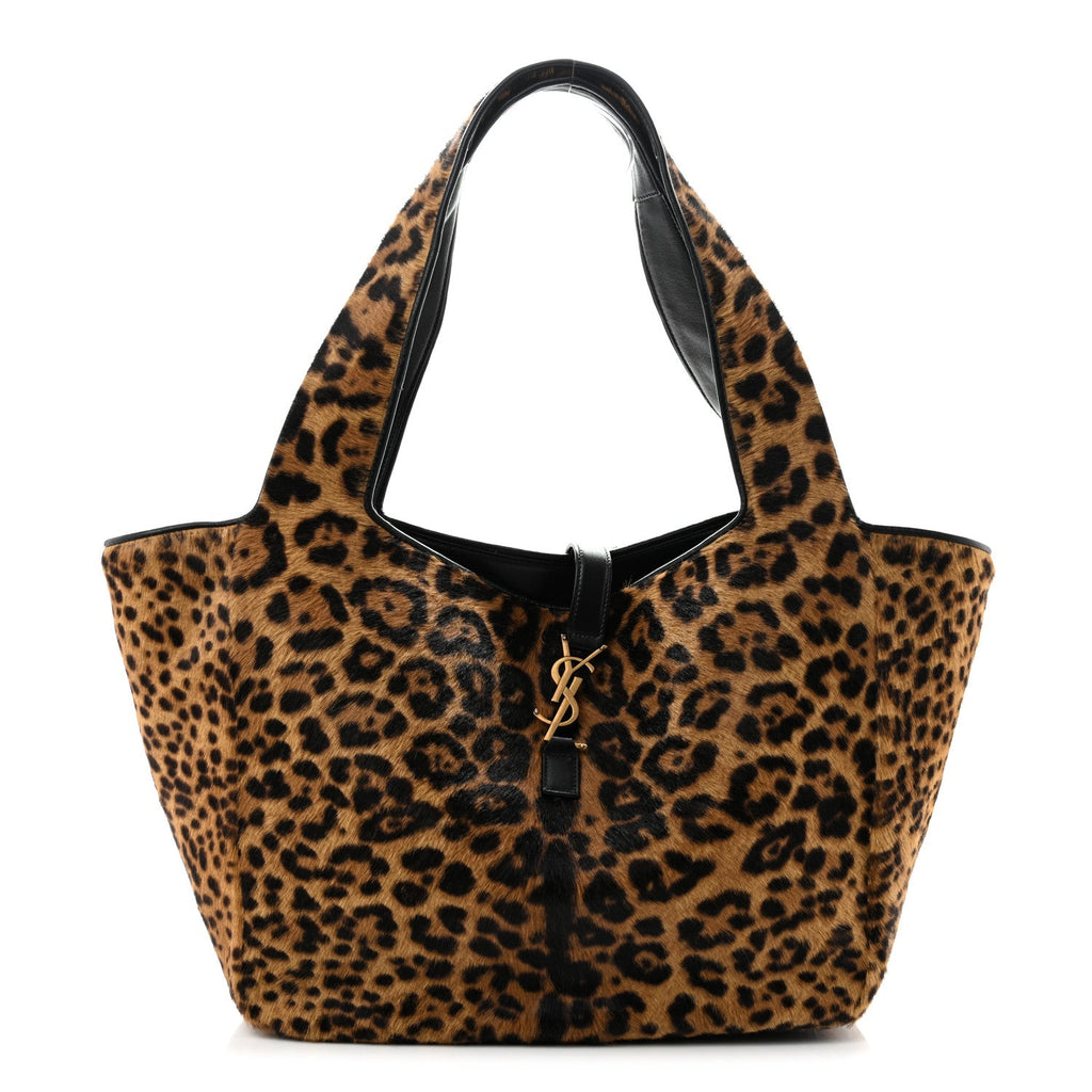 Saint Laurent Pony Hair Nappa Leopard Print Le 5 A 7 Bea Tote Earth Black