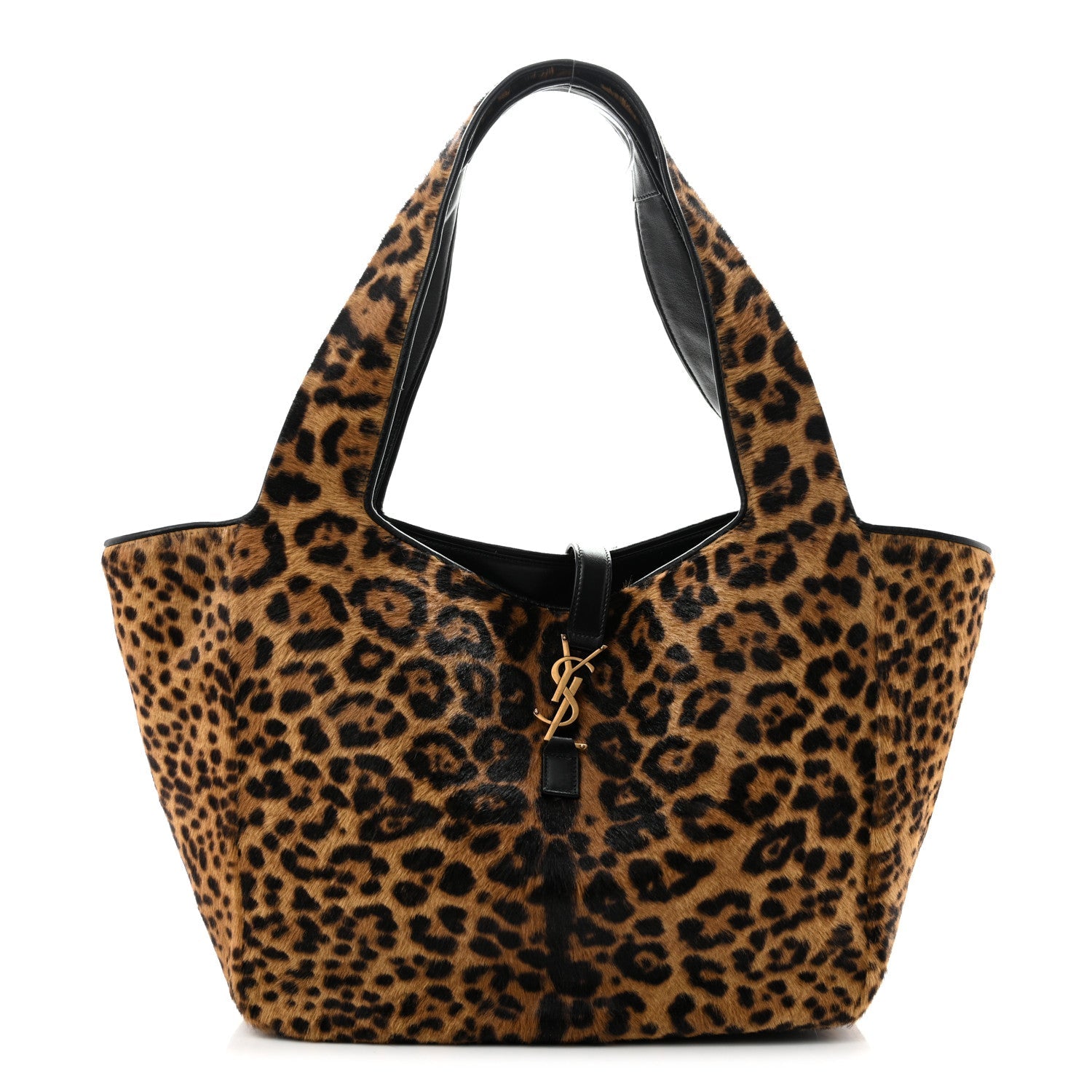 Saint Laurent Pony Hair Nappa Leopard Print Le 5 A 7 Bea Tote Earth Black