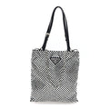 Prada Satin Crystal Metal Triangle Logo Chain Crossbody Handbag Cristal