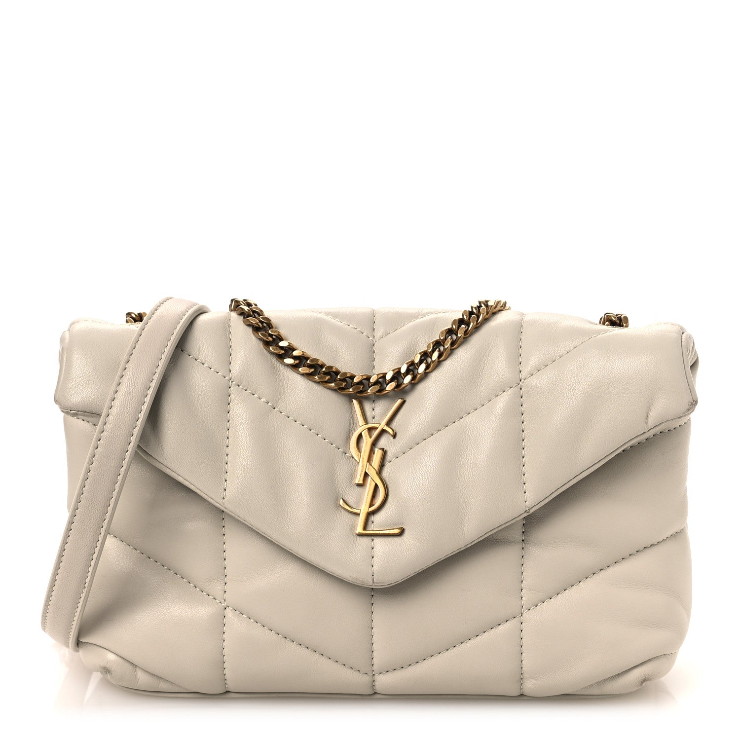 Saint Laurent Lambskin Quilted Toy Loulou Puffer Monogram Chain Satchel Crema Soft