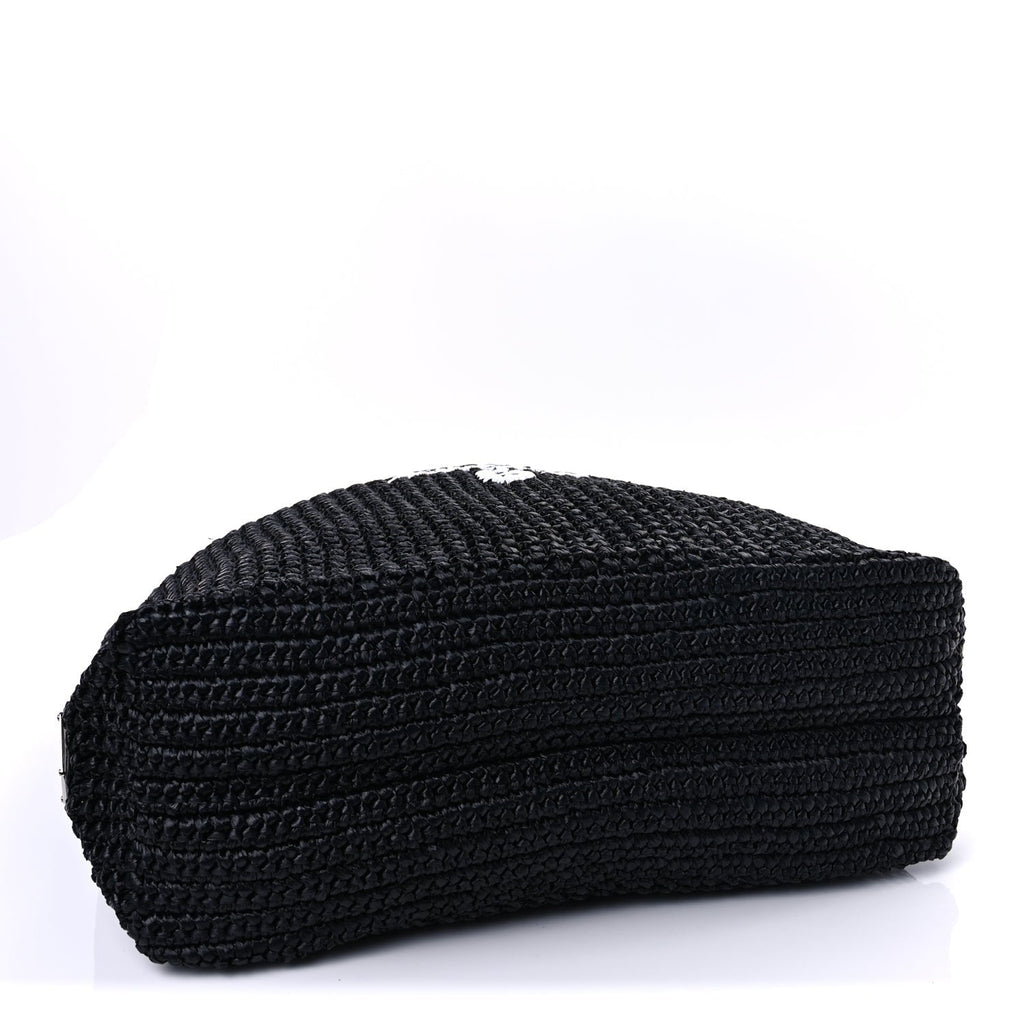 Prada Yarn Raffia Effect Crochet Large Logo Tote Black
