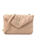 Saint Laurent Lambskin Quilted Toy Loulou Puffer Monogram Chain Satchel Nude Powder
