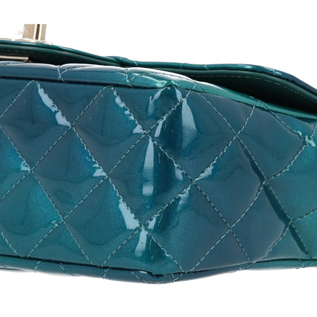 Chanel Shaded Patent Calfskin Quilted Mini Rectangular Flap Green Blue