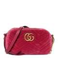 Gucci Velvet Matelasse Small GG Marmont Chain Shoulder Bag Light Raspberry Rose