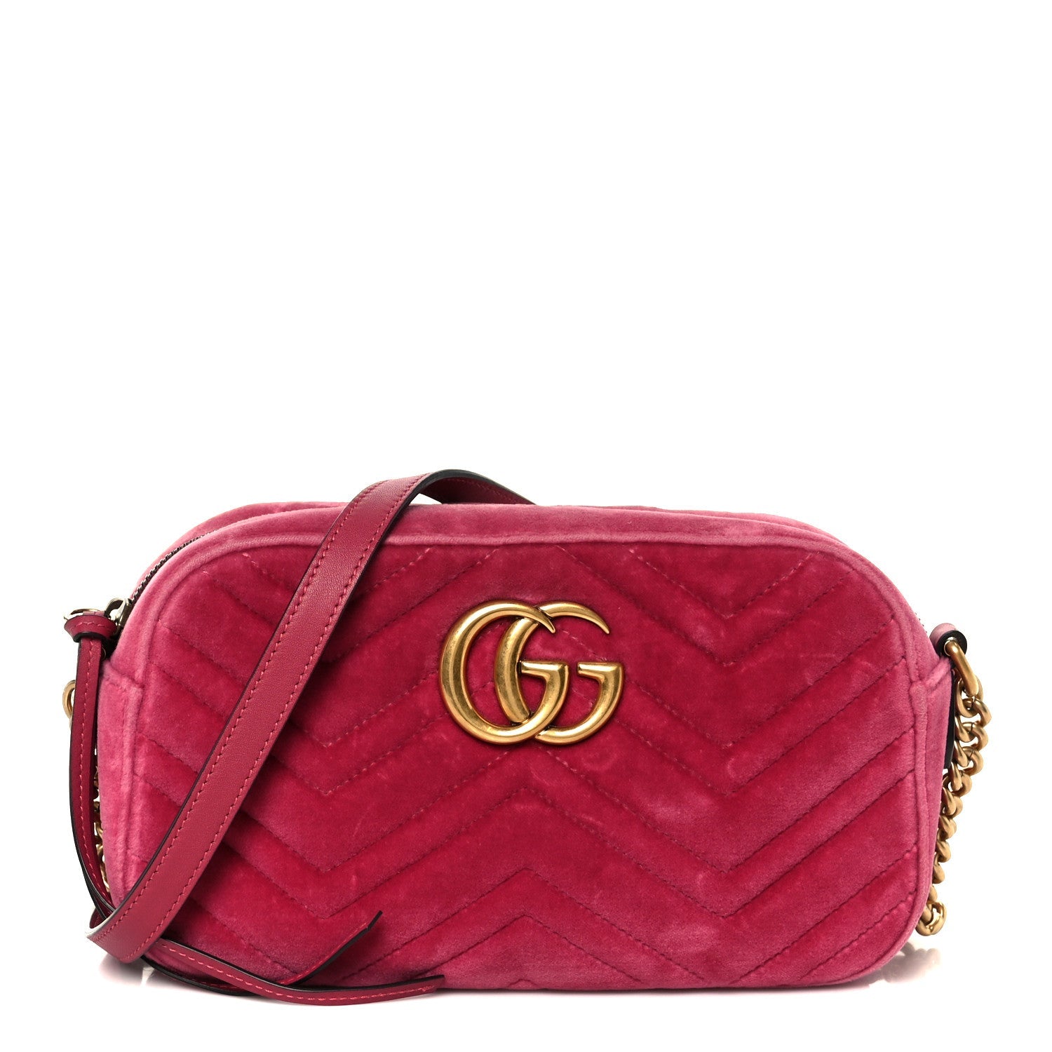 Gucci Velvet Matelasse Small GG Marmont Chain Shoulder Bag Light Raspberry Rose