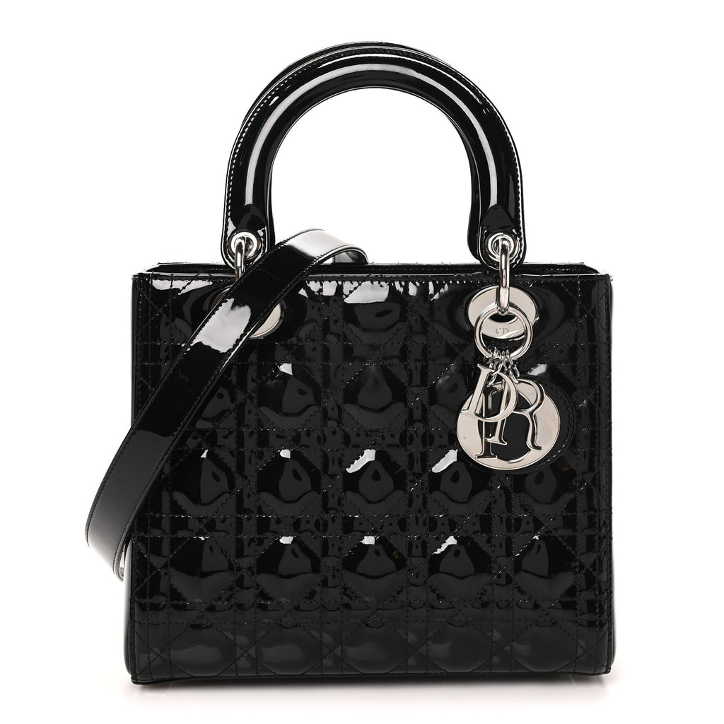 Dior Patent Cannage Medium Lady Dior Black
