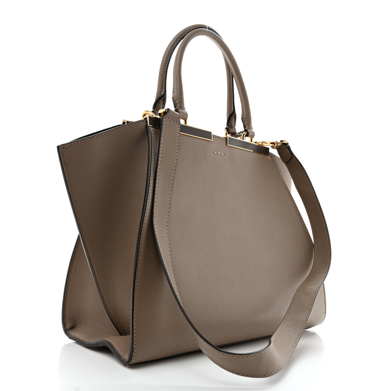 Fendi Vitello Dolce Shiny Nappa Petite 3Jours Tote Tortora Emerald