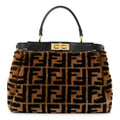 Fendi Shearling Vitello Vernice Mou Pequin Striped Medium Peekaboo Iconic Satchel Tobacco Black