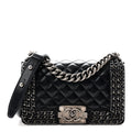 Chanel Glazed Calfskin Quilted Small Boy Chained Flap Navy