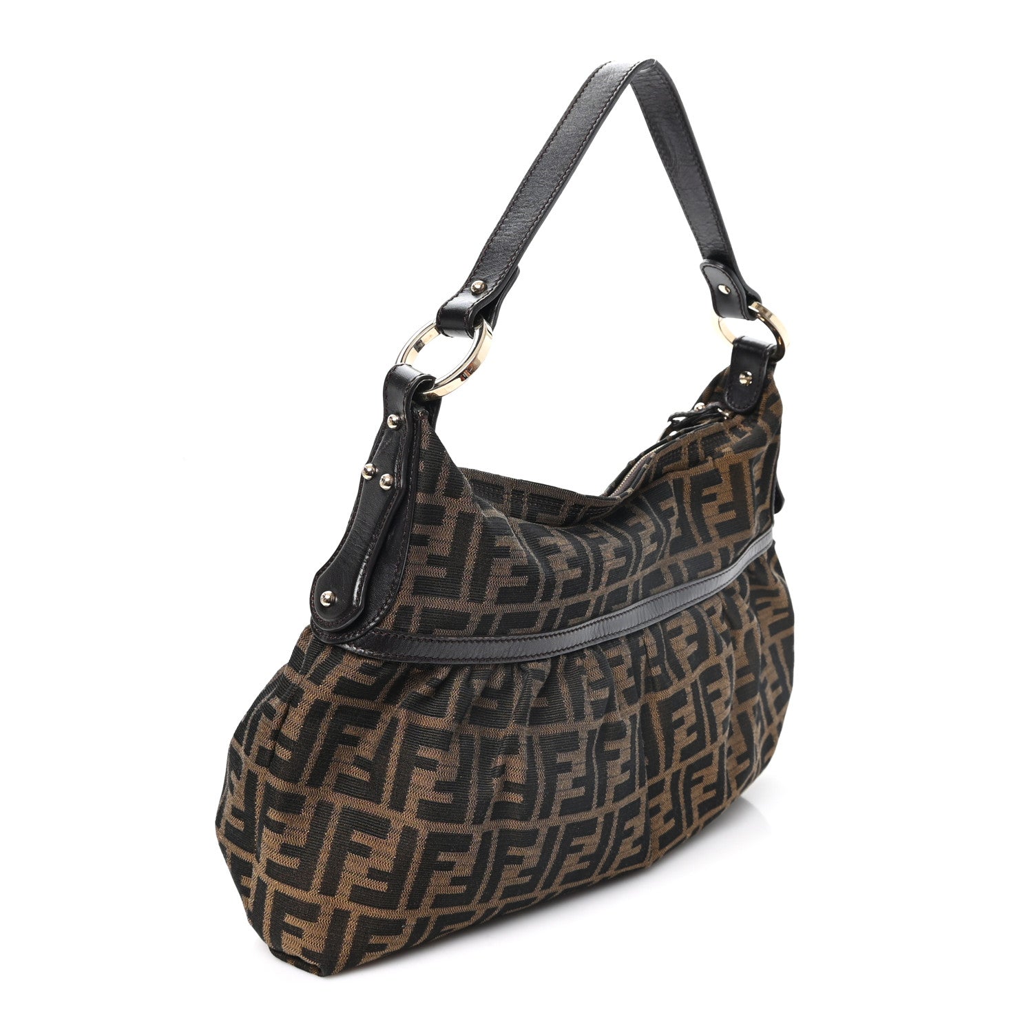 Fendi Zucca Cuoio Lucido Chef Hobo Tobacco Moro