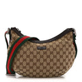 Gucci Monogram Web Medium Half Moon Hobo Dark Brown