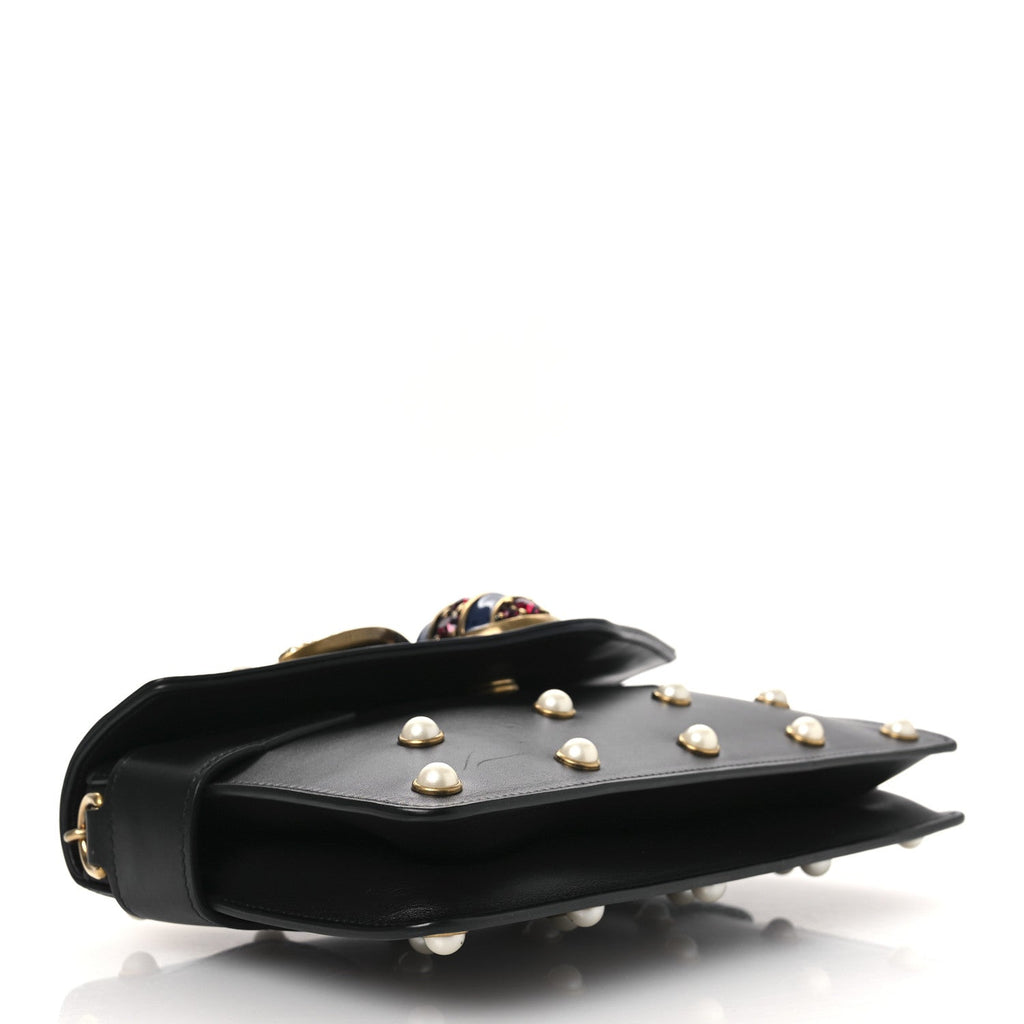 Gucci Nappa Pearl Studded Mini Queen Margaret Broadway Shoulder Bag Black