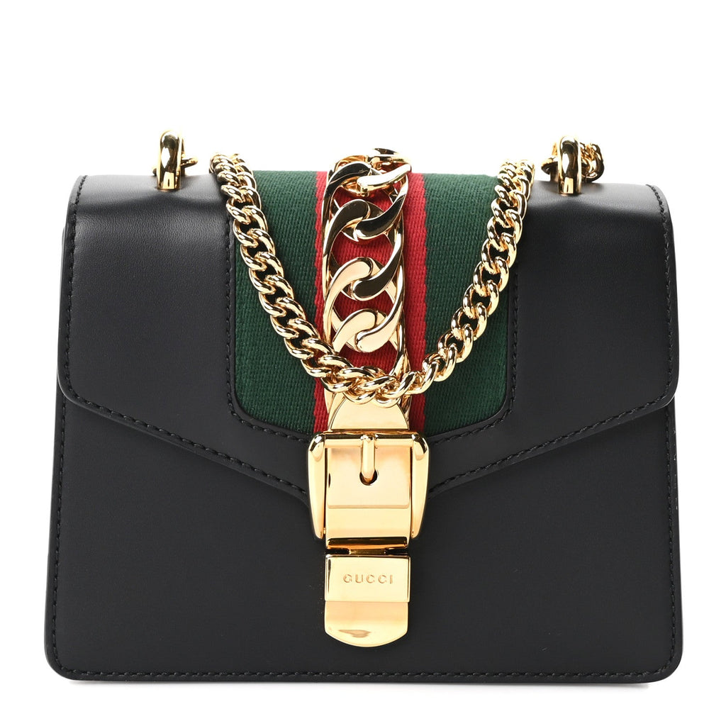 Gucci Calfskin Mini Sylvie Chain Shoulder Bag Black