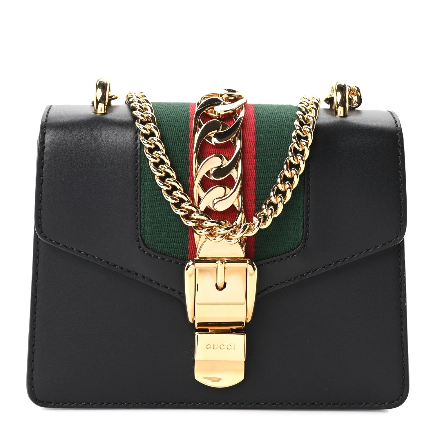 Gucci Calfskin Mini Sylvie Chain Shoulder Bag Black