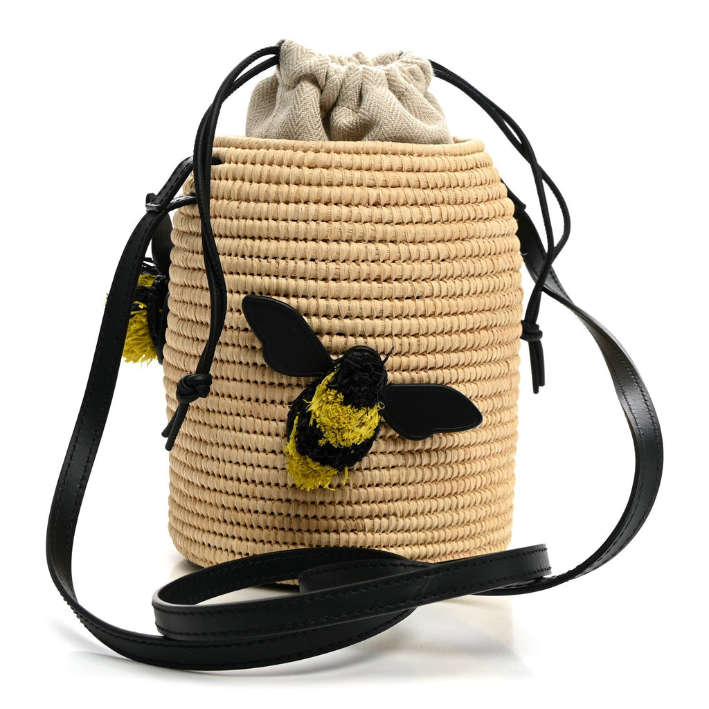 Loewe X PAULA'S IBIZA Raffia Calfskin Beehive Basket Tote Bag Natural Black