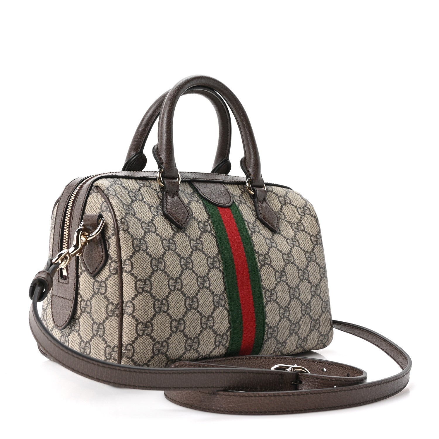 Gucci GG Supreme Monogram Web Medium Ophidia Top Handle Bag Beige Ebony New Acero