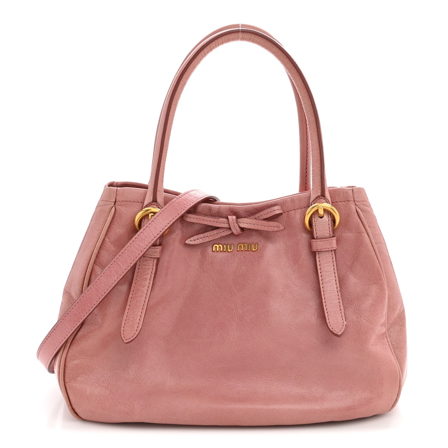 Miu Miu Vitello Shine Small Bow Shopping Tote Loto