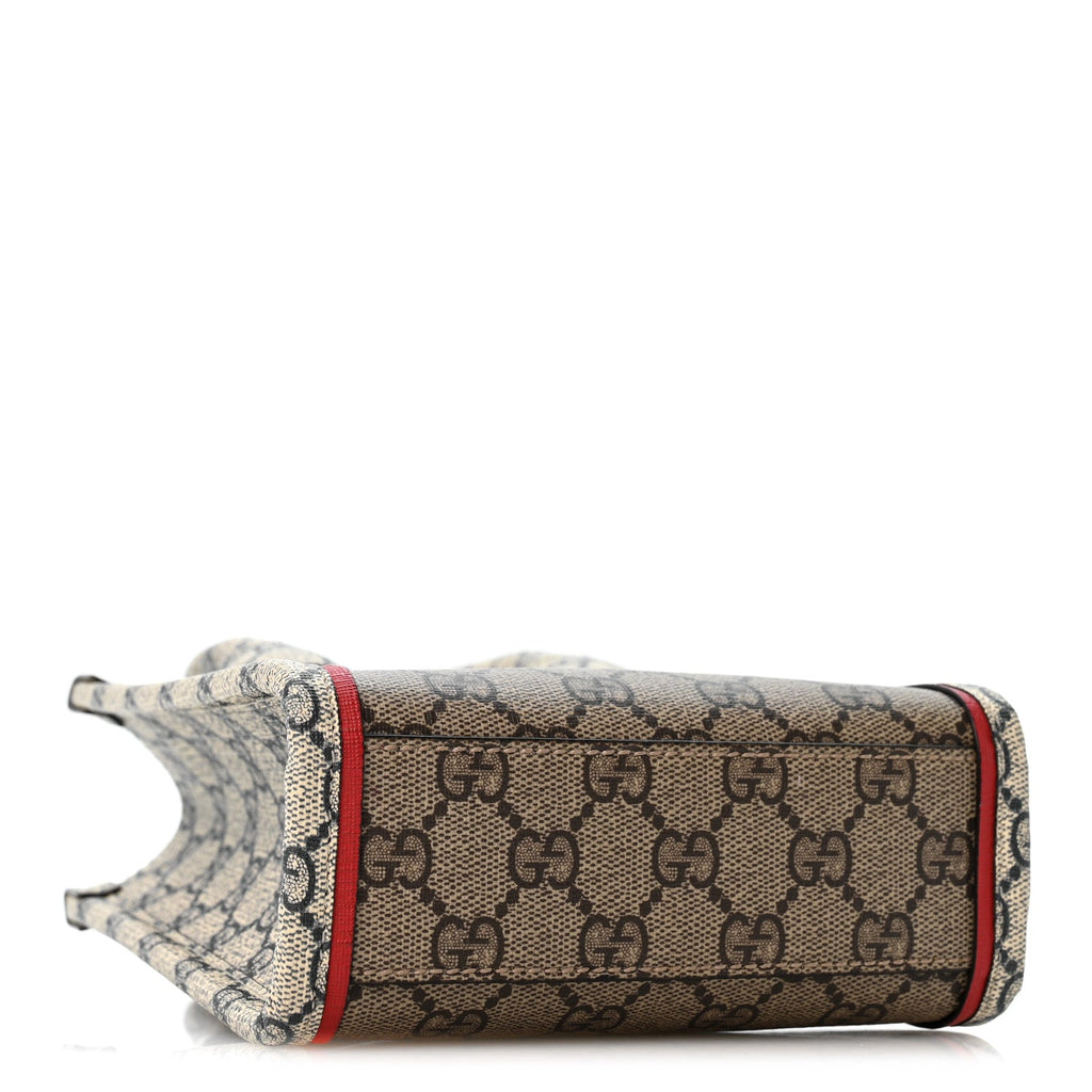 Gucci GG Supreme Monogram Exquisite Mini Vertical Tote Beige Ebony Blue Crop Live Red