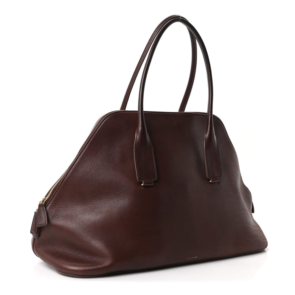 The Row Polished Saddle Calfskin Large Devon Bag Burgundy